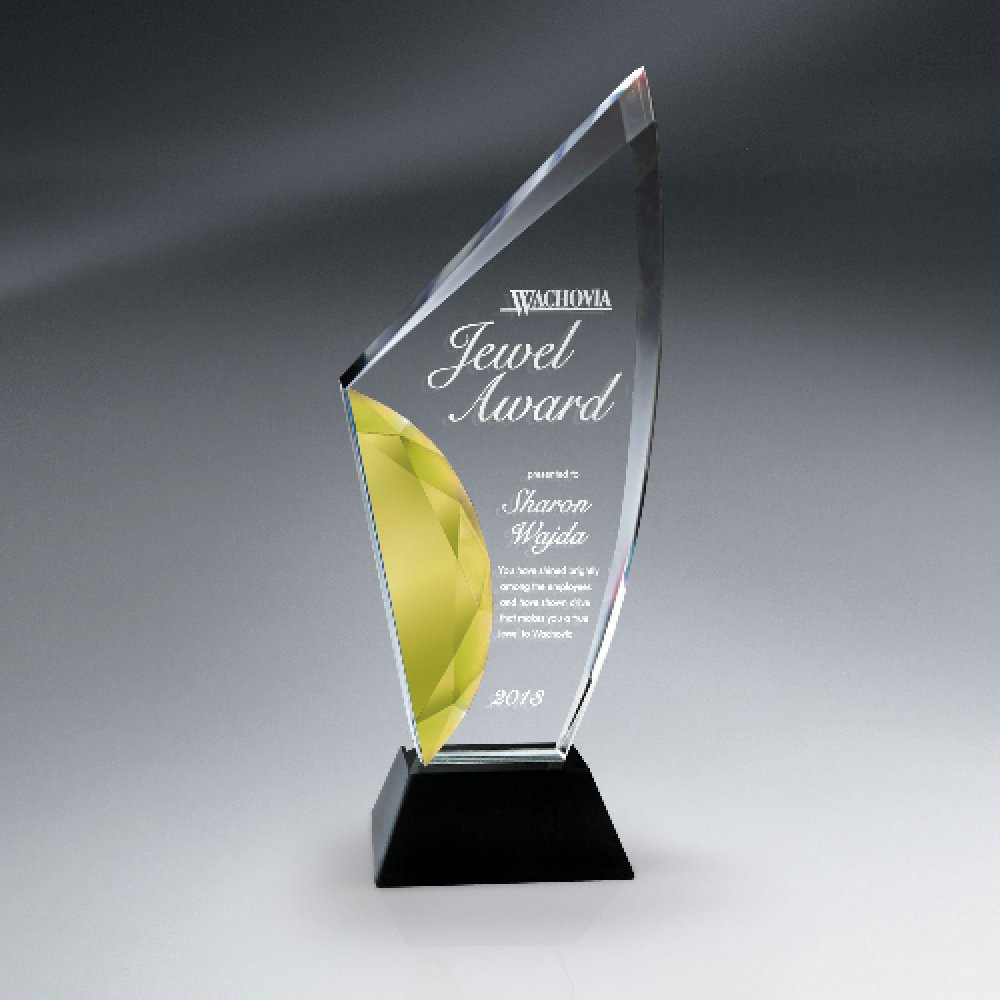 Vibrant Gemstone Award — 5 1/4" x 14 1/2" Color(s): Gold, Clear, Black