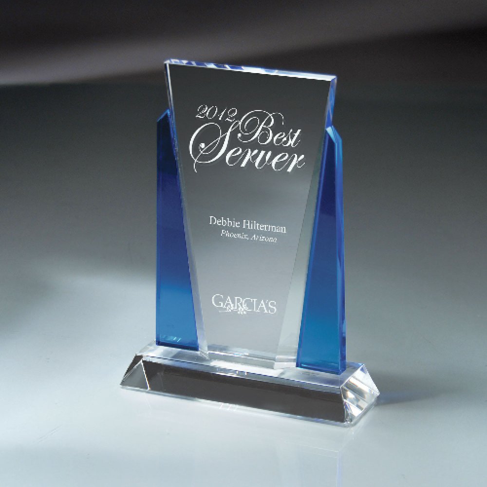 Blue and Optic Crystal Victory Award — 5" x 7" Color(s): Clear, Blue