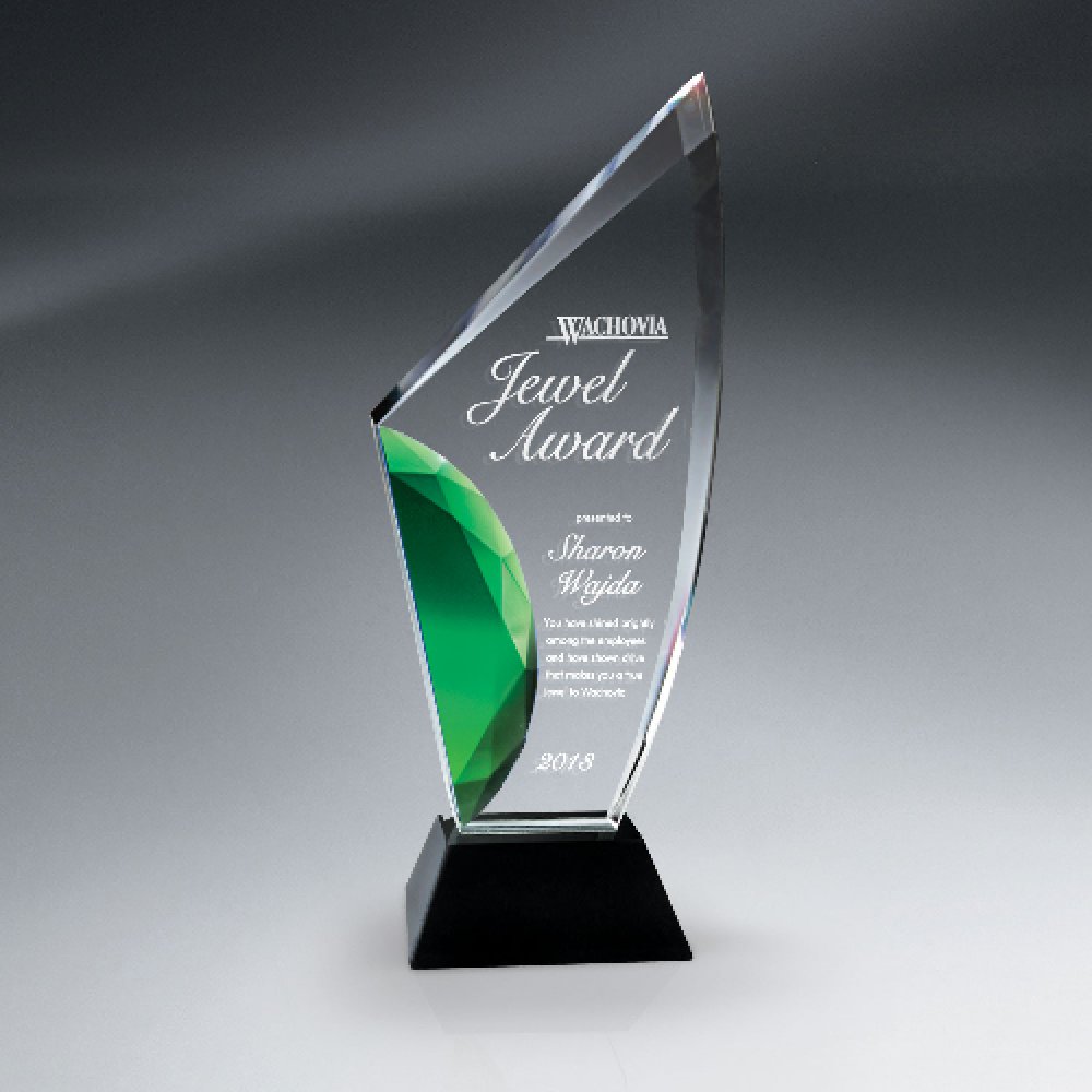 Vibrant Gemstone Award — 4 1/2" x 11" Color(s): Green, Clear, Black