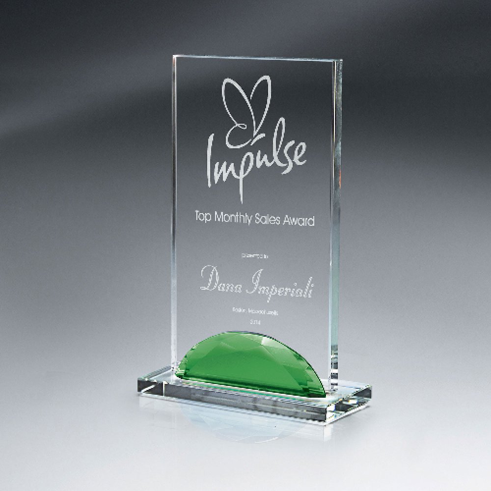 Optic Crystal Gemstone Award — 6" x 9 1/2" Color(s): Clear, Green