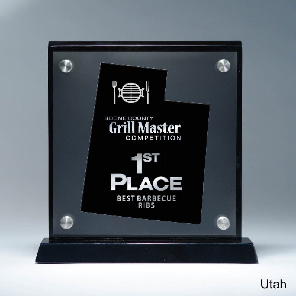 Frosted Acrylic Cutout on Risers Award - Utah — 8 1/2" x 8 3/4" Cutout Shape: Utah