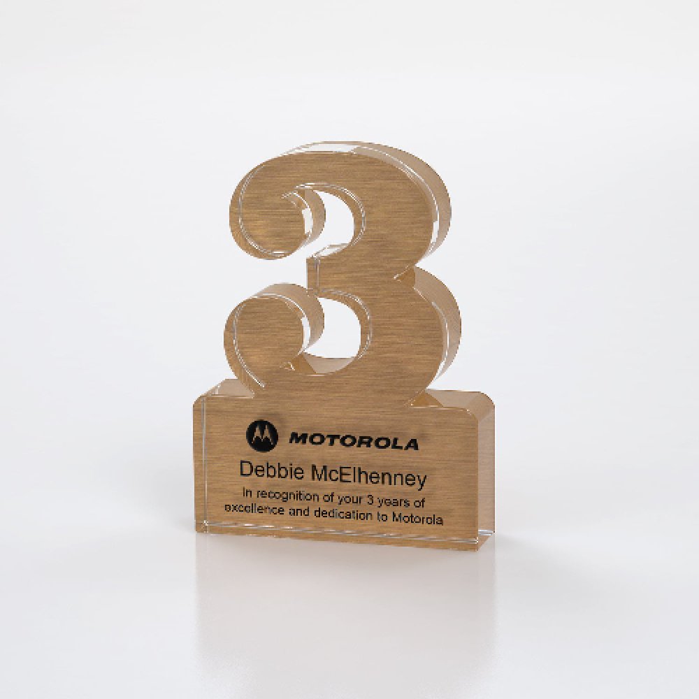 Brushed Metallic Numeral Award Single Digit - 3 — 3" x 4" x