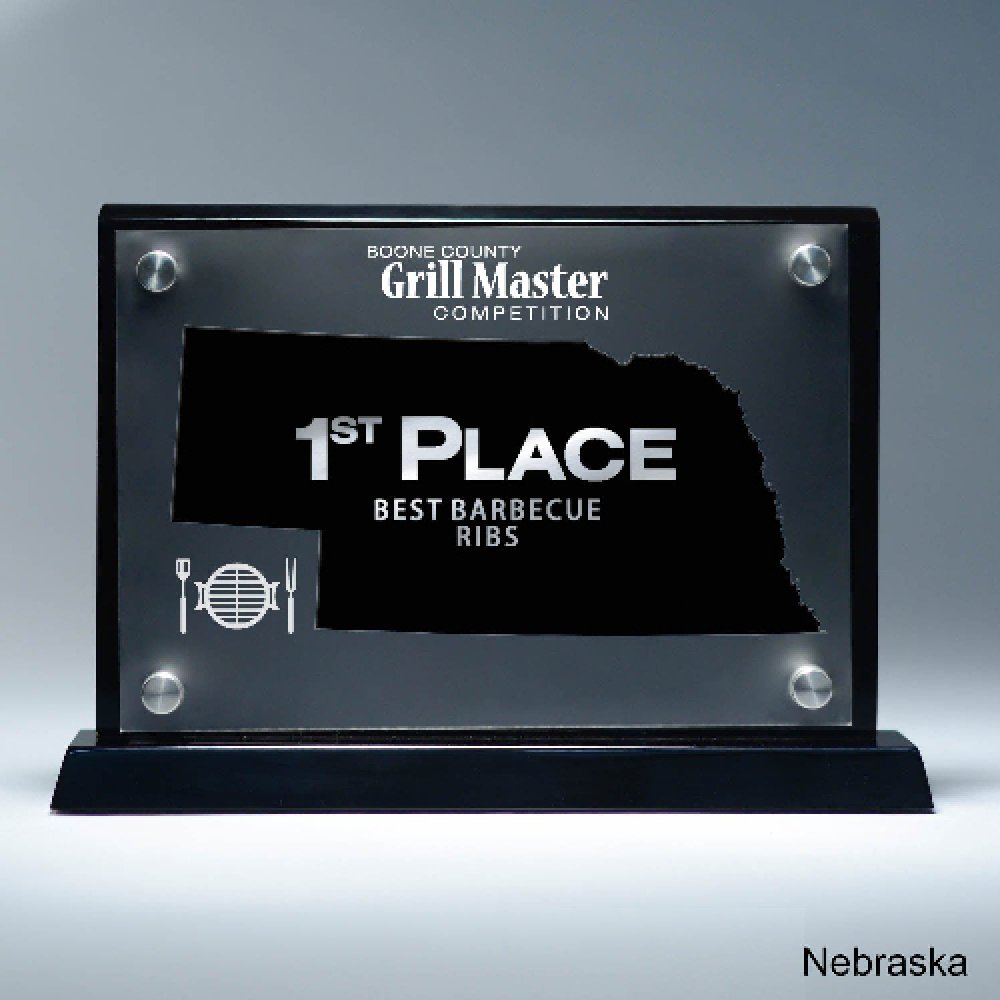 Frosted Acrylic Cutout on Risers Award - Nebraska — 8 1/2" x 8 3/4" Cutout Shape: Nebraska