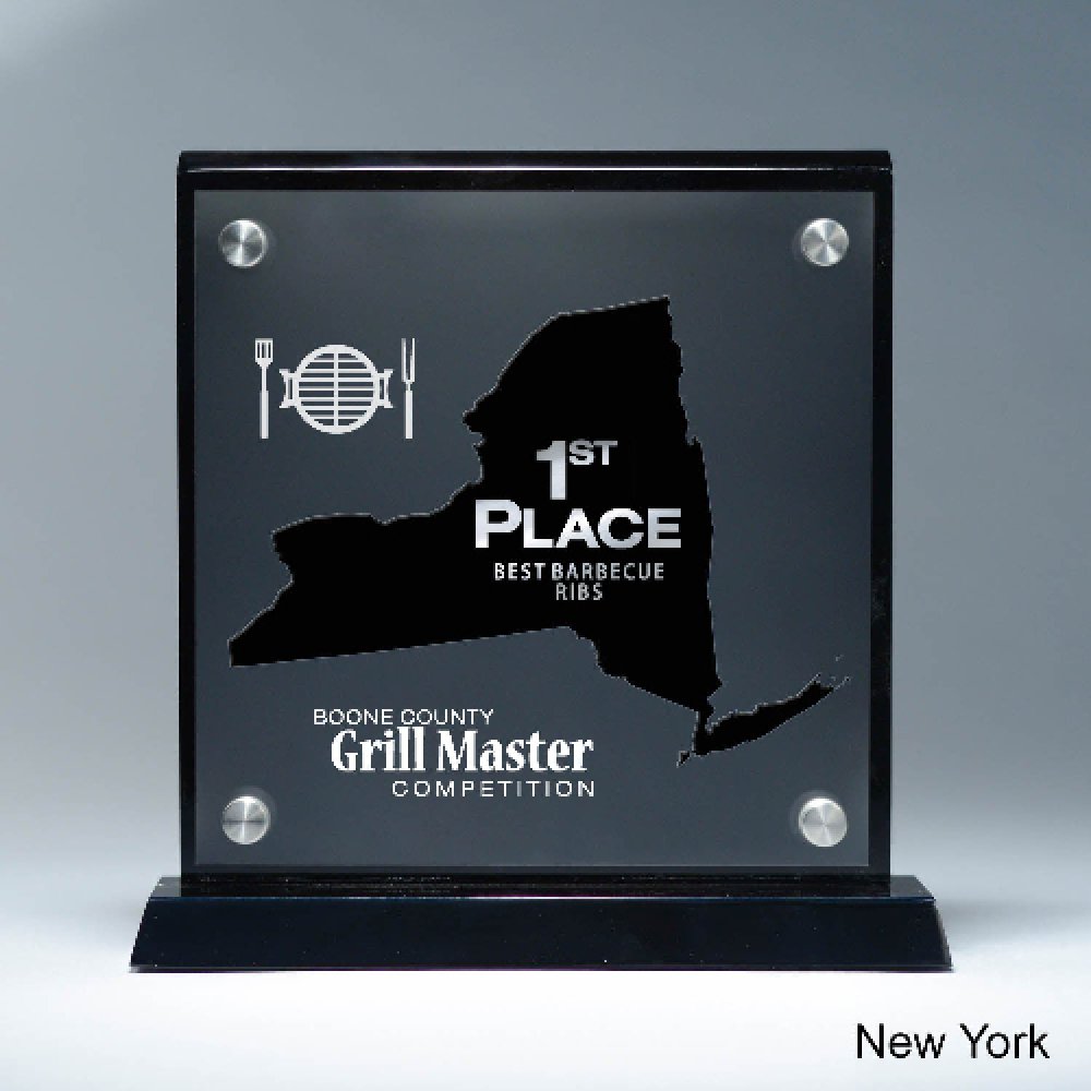 Frosted Acrylic Cutout on Risers Award - New York — 8 1/2" x 8 3/4" Cutout Shape: New York