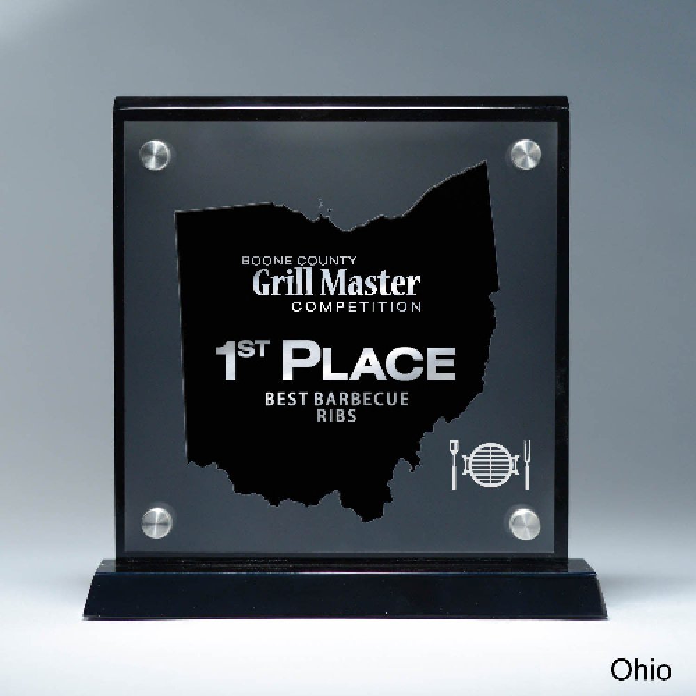 Frosted Acrylic Cutout on Risers Award - Ohio — 8 1/2" x 8 3/4" Cutout Shape: Ohio