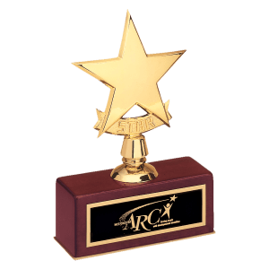 Polished Metal Goldtone Cast Star/Rosewood Piano Finish Base/Black Brass Plate