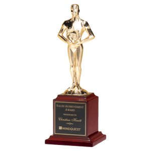 Cast Metal Classic Achiever Figure/Rosewood Piano Finish Base/Black Brass Plate