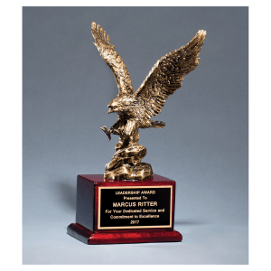 Antique Bronze Resin Eagle on Rosewood Piano Finish Base/Black Brass Plate