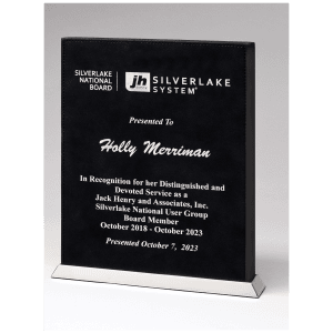 Black/Silver Laser Leather Desktop Plaque with Chrome Plated Base