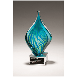 Blue and Green Twist Art Glass with Black Laserable Aluminum Plate