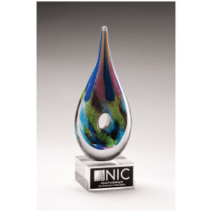 Multi-Colored Teardrop Art Glass with Black Laserable Aluminum Plate