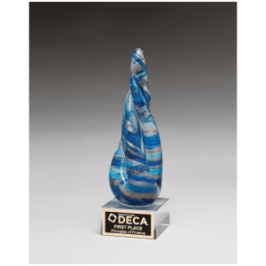 Twist Blue & Teal Art Glass w/Gold Metallic Accent & Black Laser Aluminum Plate