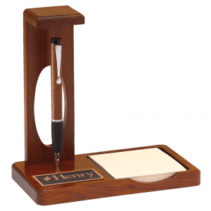 Floating Pen Desk Set with Memo Pad in Matte Teakwood Finish, Black Plate
