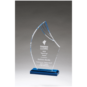 Flame Series Clear Acrylic with Blue Accents and Matching Blue Acrylic Base