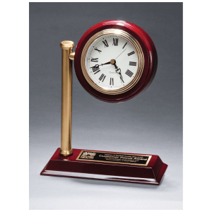 Rail Station Style Desk Clock on Rosewood Finish High Gloss Base, Black Plate