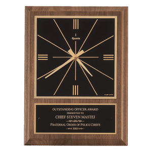 American Walnut Square Face Quartz Clock with Black Plate