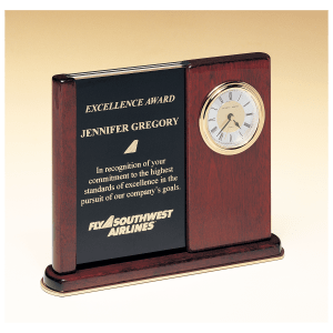 Rosewood Piano Finish Clock with Two Engraving Plates to Accomodate Extra Copy