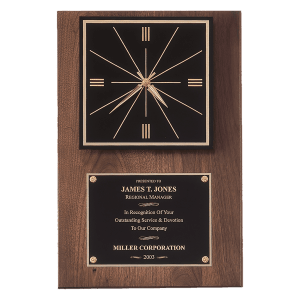 American Walnut Quartz Clock with Black Plate/Hangs Vertical or Horizontal