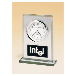 Glass Clock, Brushed Aluminum Panel, White Dial and Black Aluminum Plate