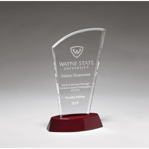 Sail Series Clear Glass Award with High Gloss Rosewood Finish Base