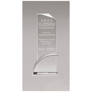 Silver Contemporary Clear Glass Award, Arched Base with Matte Metallic Finish