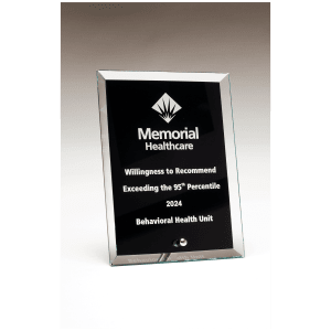 Clear Glass Plaque with Painted Black Background, Silver Plated Easel Post