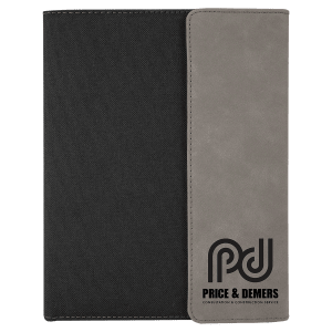 Gray with Black Small Laserable Leatherette Canvas Portfolio with Pad