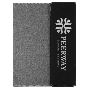 Black with Gray Small Laserable Leatherette Canvas Portfolio with Pad