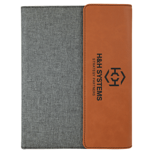 Rawhide with Gray Small Laserable Leatherette Canvas Portfolio with Pad