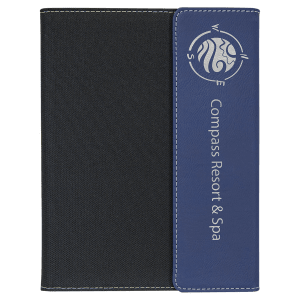 Blue with Black Small Laserable Leatherette Canvas Portfolio with Pad