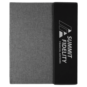 Black with Gray Large Laserable Leatherette Canvas Portfolio with Pad