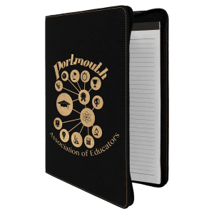 Black/Gold Laserable Leatherette Portfolio with Zipper/Lined Pad