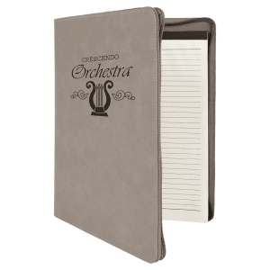 Gray Laserable Leatherette Portfolio with Zipper/Lined Pad