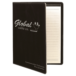 Black/Silver Laserable Leatherette Portfolio with Lined Pad