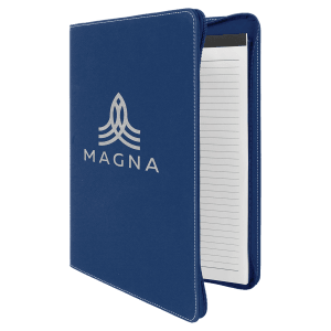 Blue/Silver Laserable Leatherette Portfolio with Zipper/Lined Pad