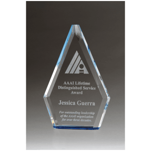 Flame Series Clear Crystal Award with Blue Accented Bottom