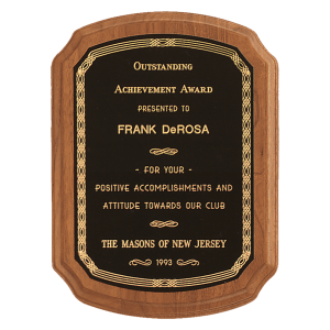 American Walnut Plaque with Black/Gold Border Brass Plate