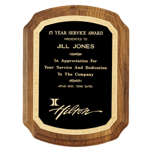 American Walnut Plaque with Florentine Black/Gold Border Design LaserFX Plate