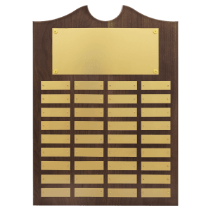 American Walnut 36 Plate Perpetual Plaque with Brushed Brass Plates