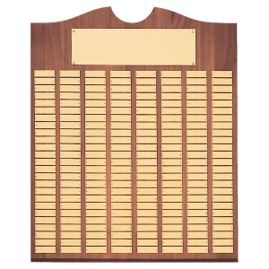 American Walnut 240 Plate Perpetual Plaque with Brushed Brass Plates