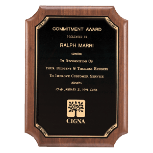 American Walnut Notched Plaque with a Black Printed Border Brass Plate