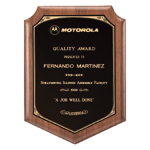American Walnut Plaque with Black Brass Printed Border Plate