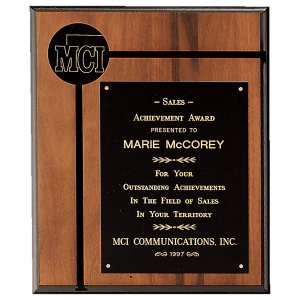 American Walnut Routed Plaque w/Black Brass Plate and 2 1/2" Black Brass Disc