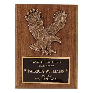 Walnut Plaque with Antique Bronze Eagle and Black Brass Plate