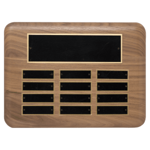 Walnut 12 Plate Perpetual Plaque with Black Brass Plates