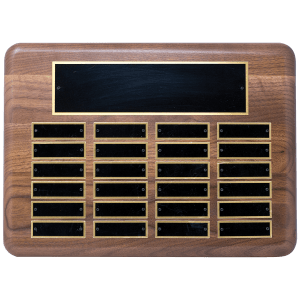 Walnut 24 Plate Perpetual Plaque with Black Brass Plates