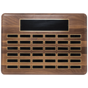 Walnut 36 Plate Perpetual Plaque with Black Brass Plates