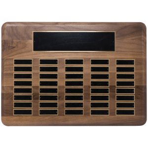 Walnut 40 Plate Perpetual Plaque with Black Brass Plates
