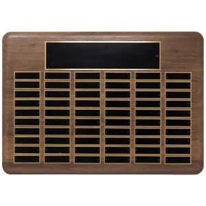 Walnut 60 Plate Perpetual Plaque with Black Brass Plates