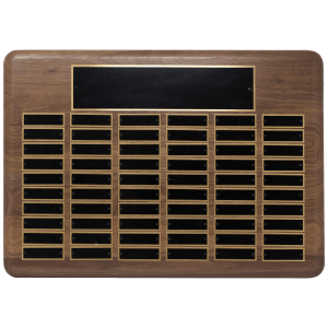 Walnut 96 Plate Perpetual Plaque with Black Brass Plates